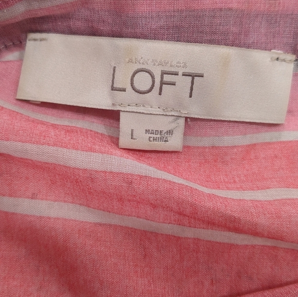 LOFT Pink Striped Semi-Sheer Kaftan Tunic Top Oversized Boxy Lightweight L - Picture 13 of 15